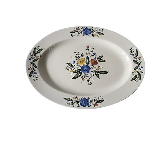 Vintage ASTA Japan Aszi Porcelain Oval Serving Platter Blue Yellow Floral 14" - Picture 1 of 7